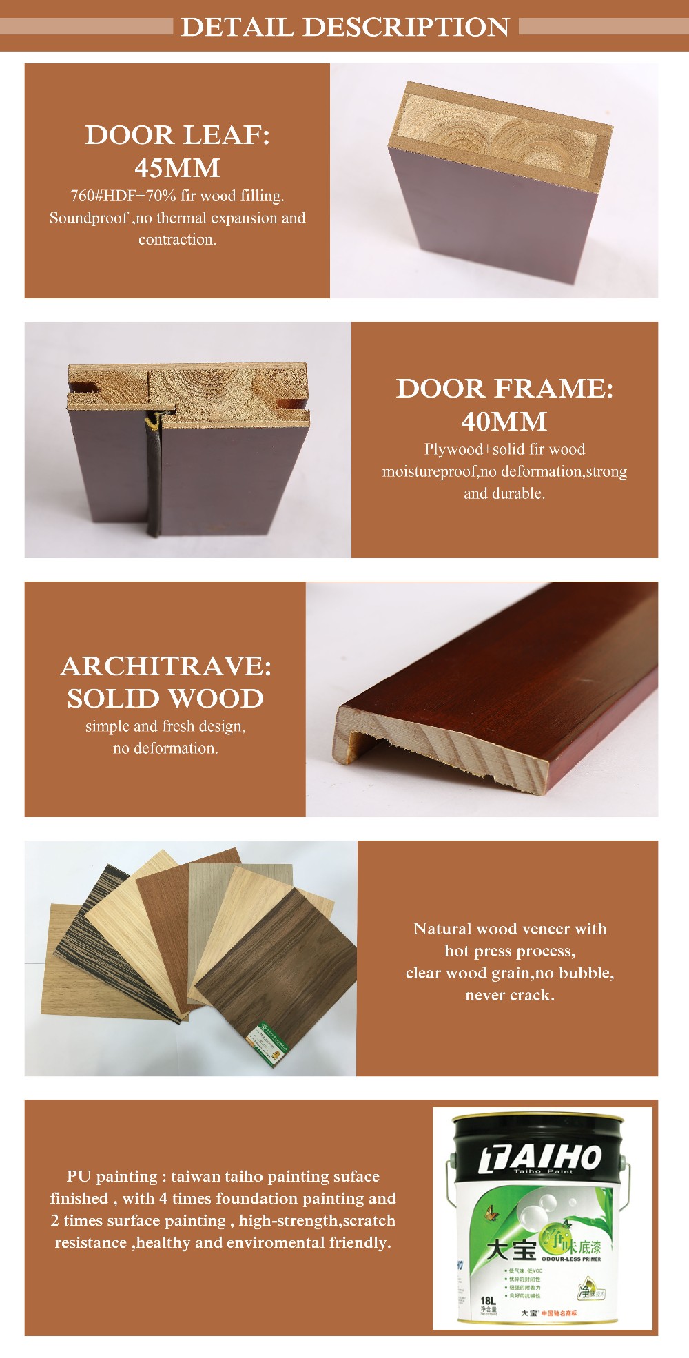 Luxurious design black walnut carving composite wooden black doors