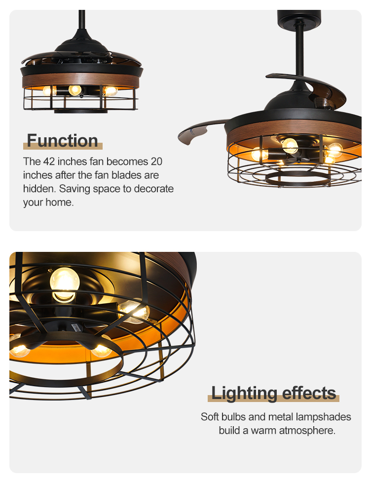 Popular Acrylic Blades LED Energy Saving Invisible Ceiling Fan 1stshine Metal Element