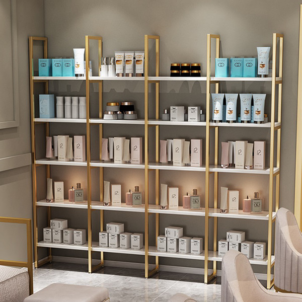 Nordic Height 1800mm Length 2500mm Iron And Wood Shelves For Nail Shop
