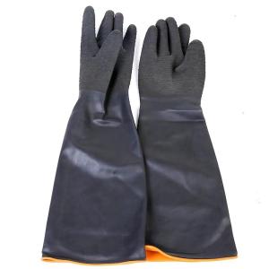 Quality Wrinkle Rubber Industrial Gloves Heavy Duty Rubber 55Cm Flocked Lining wholesale