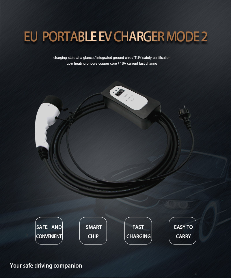 Fast 32a UL94 Electric Car Charger Wall Mount Smart Ev Charging Cable 3.5KW