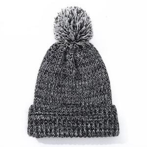 Quality Unisex Winter Gray Knitted Beanie 100% Acrylic knit hat with Pom Pom wholesale