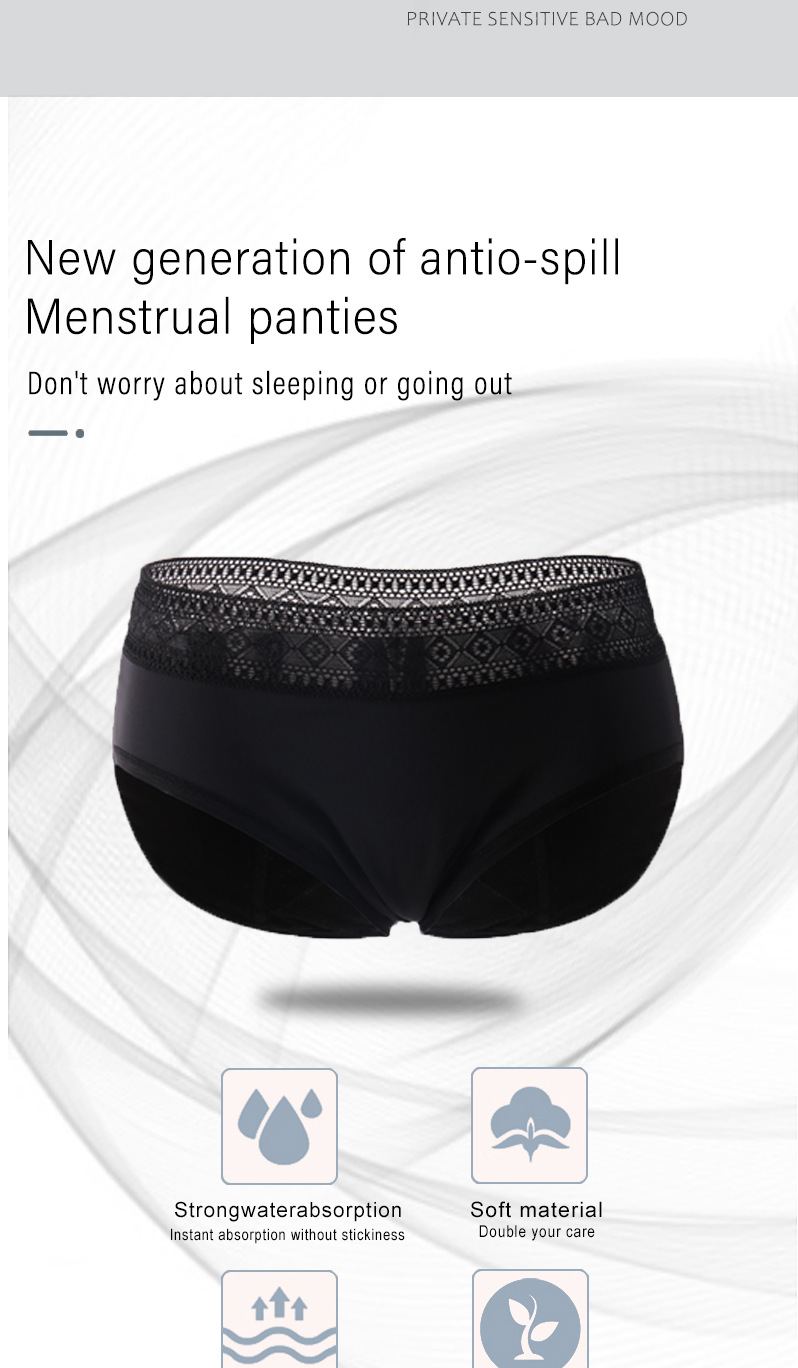 Mid-Rise Leak Proof Period Underwear XS-6XL Lace Menstrual Period Underwear
