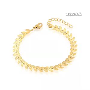 Quality vintage luxury brand hand chains 14k gold 3d leaf shape bracelet Stainless steel wholesale