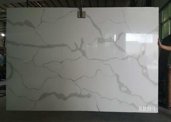 QS107 Polished White Slab Artificial Calacatta Quartz Stone for Vanity