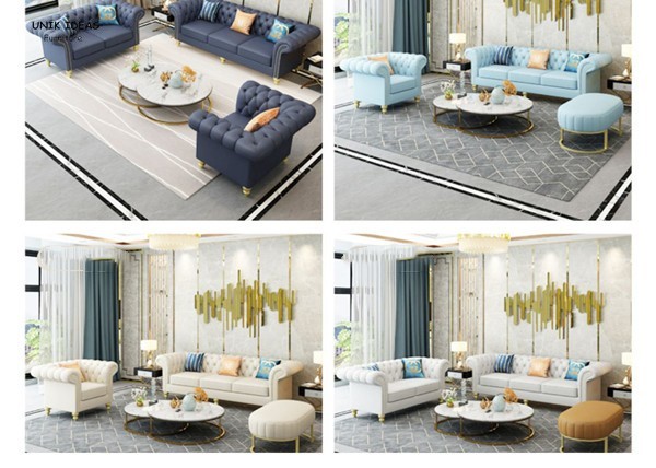 Contemporary Black Blue Leather Sectional Sofa Living Room Leather With Ottoman