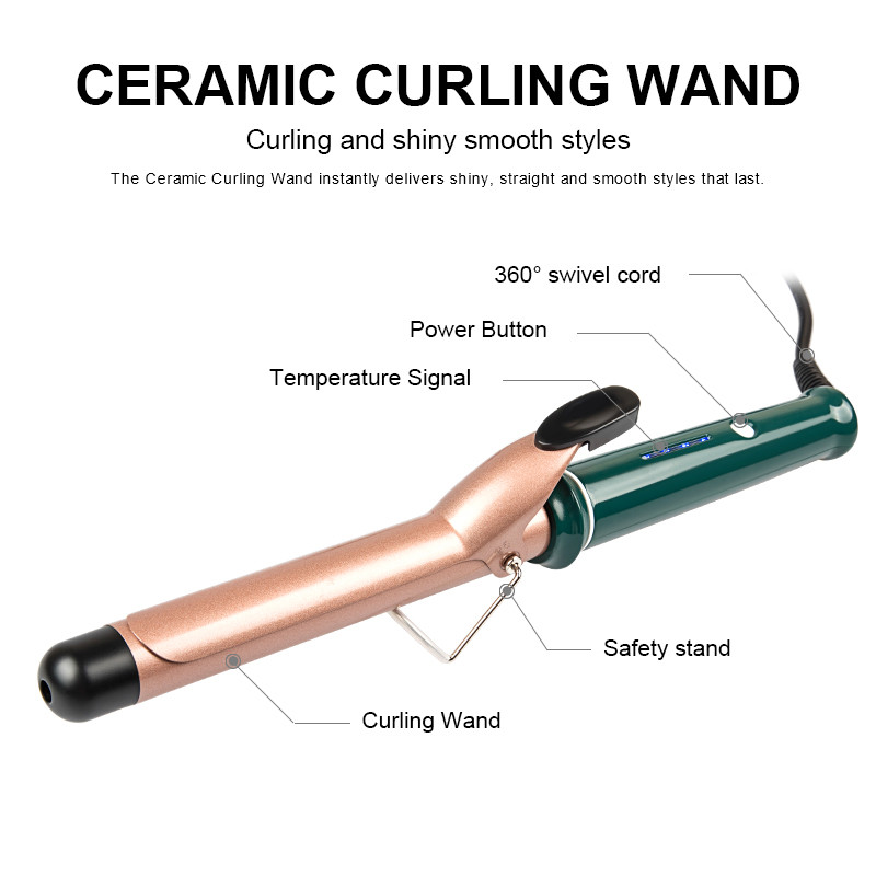 32mm Barrel Ceramic Hair Curling Iron Belt Clip Lcd Display Rohs Approval