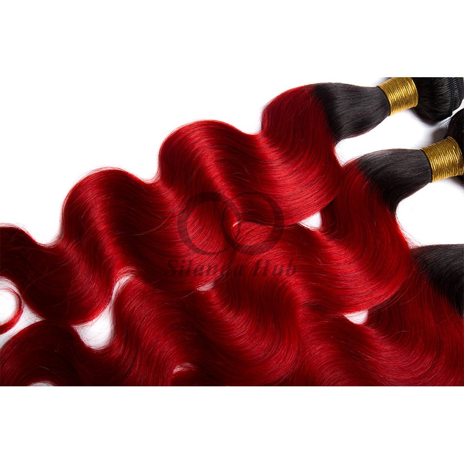#T1B/Red Body Wave Remy Human Hair Bundles Sew In Weave Bundles Brazilian Bundle Deals