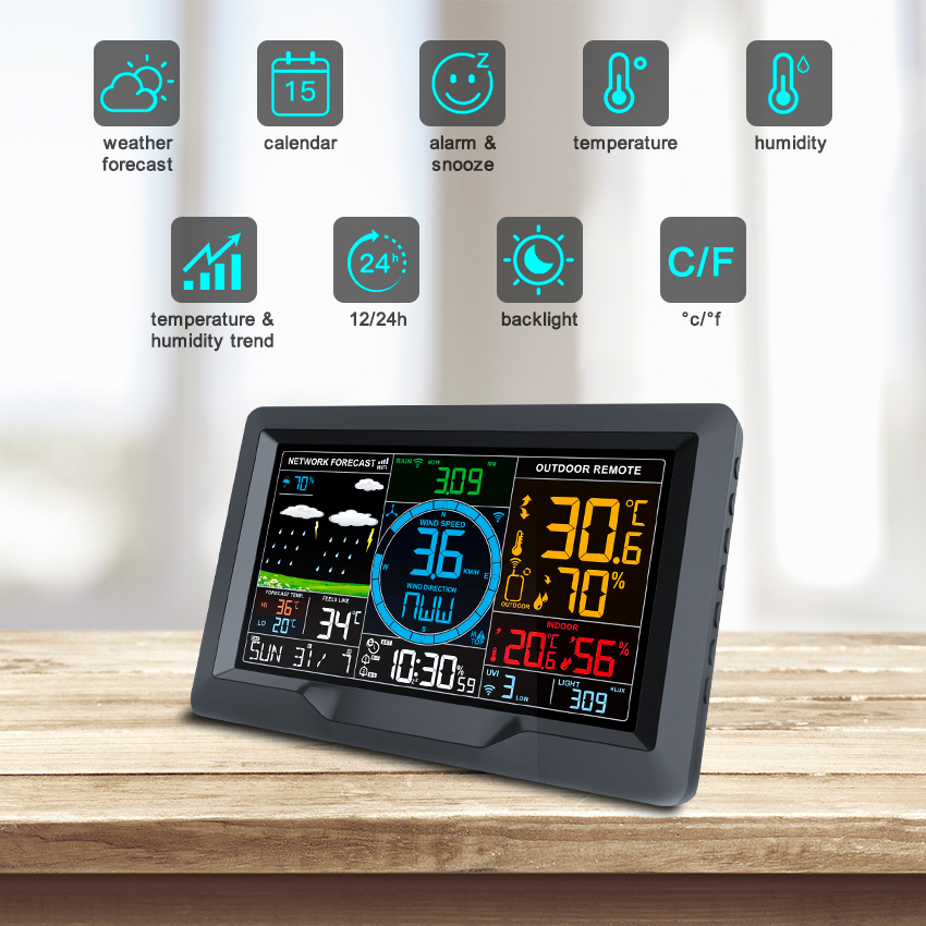 Indoor Outdoor Weather Station Wireless With Humidity Temperature Barometer Receiver