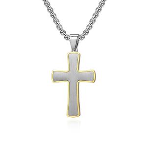 Quality Simple Style Satin Cross Pendant Stainless Steel Necklaces Blue and Rose Gold Metal Prayer Choker for Men wholesale