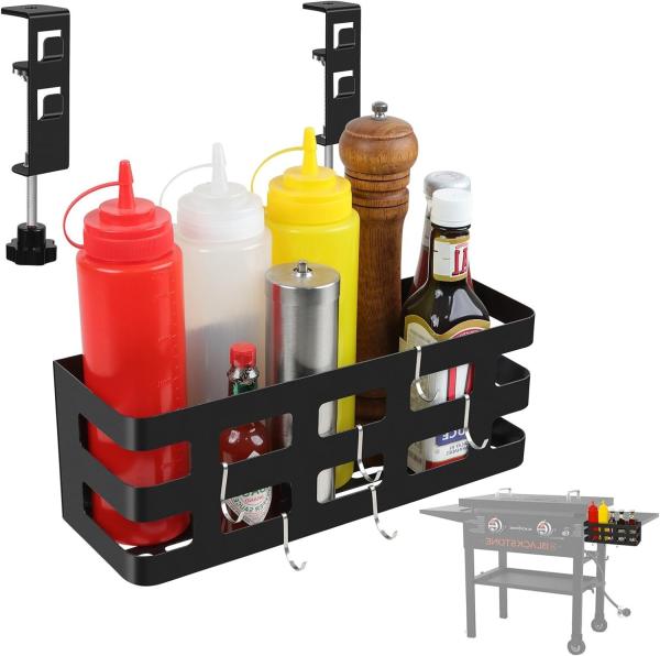 BBQ Grill Caddy with Paper Towel Holder Magnetic Knife Strip Metal Kitchen 28"