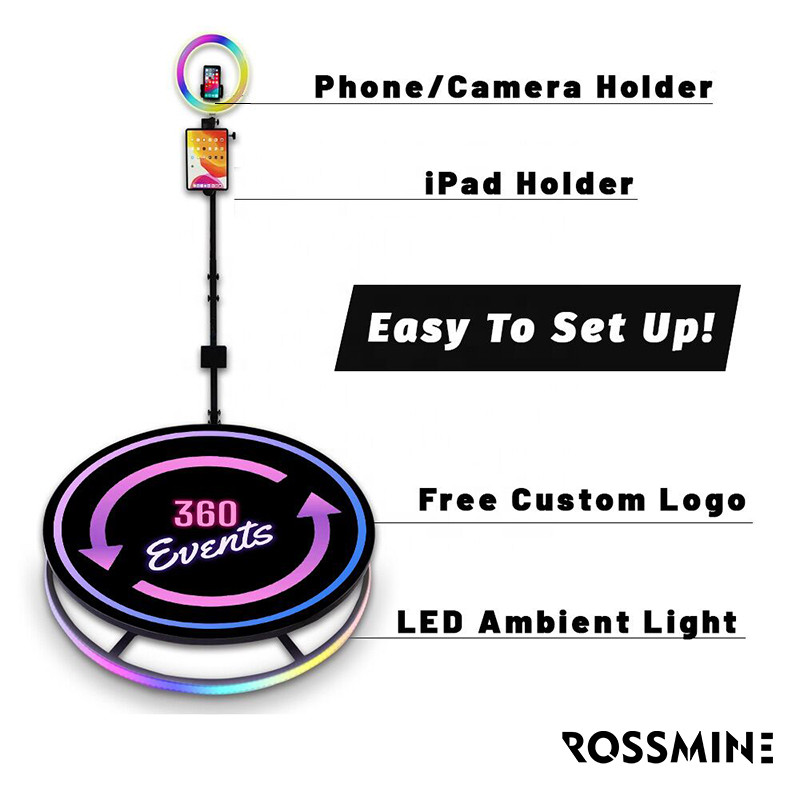 Parties Free Custom Logo 360 Spin Camera Booth Selfie Platform With Flight Case