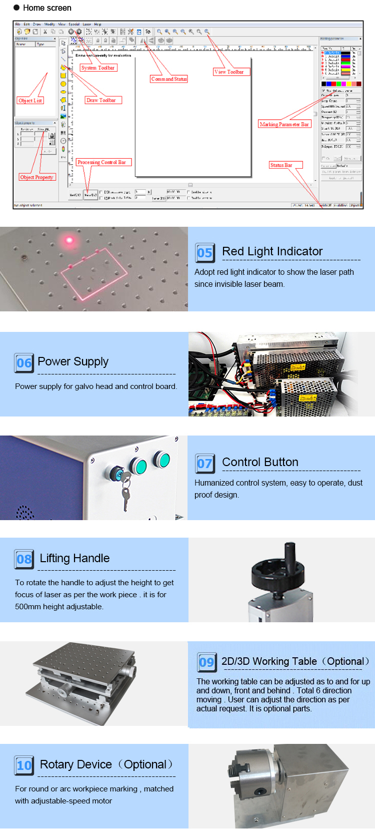 10w 20w 30w 50w Metal Fiber Laser Marking Machine 0.01mm Working Accuracy