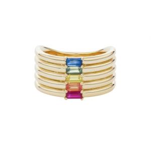 Quality 18K Gold Plated Rainbow Baguette Cut CZ Multi Fashion 925 Sterling Silver Women Rings wholesale