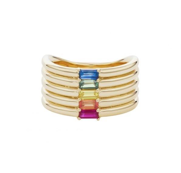 18K Gold Plated Rainbow Baguette Cut CZ Multi Fashion 925 Sterling Silver Women