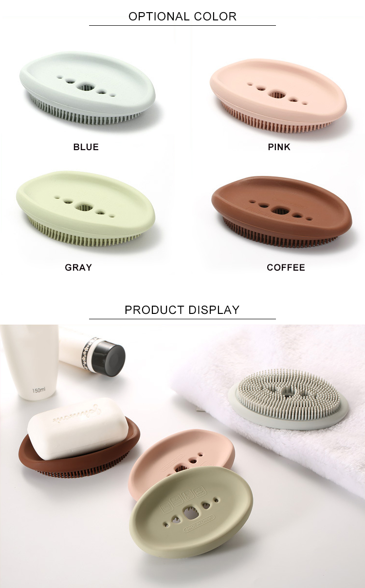 Silicone Soap Dish Brush With Drain, Soap Holder Soap Box Shower Dish Soft Bristles Shower Brush Soap Saver For Bathroom