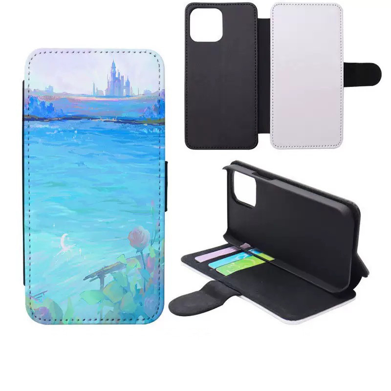 Shockproof Black PU Leather Wallet Flip Sublimation Phone Case With Stand For IPhone16 15 14 Pro Max Plus