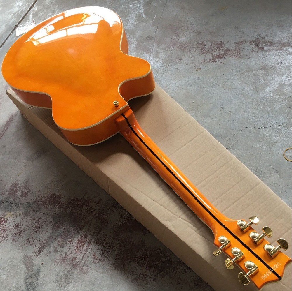Tiger Flame jazz electric guitar.F hollow body jazz guitar. orange guitar.vibrato system.free shipping