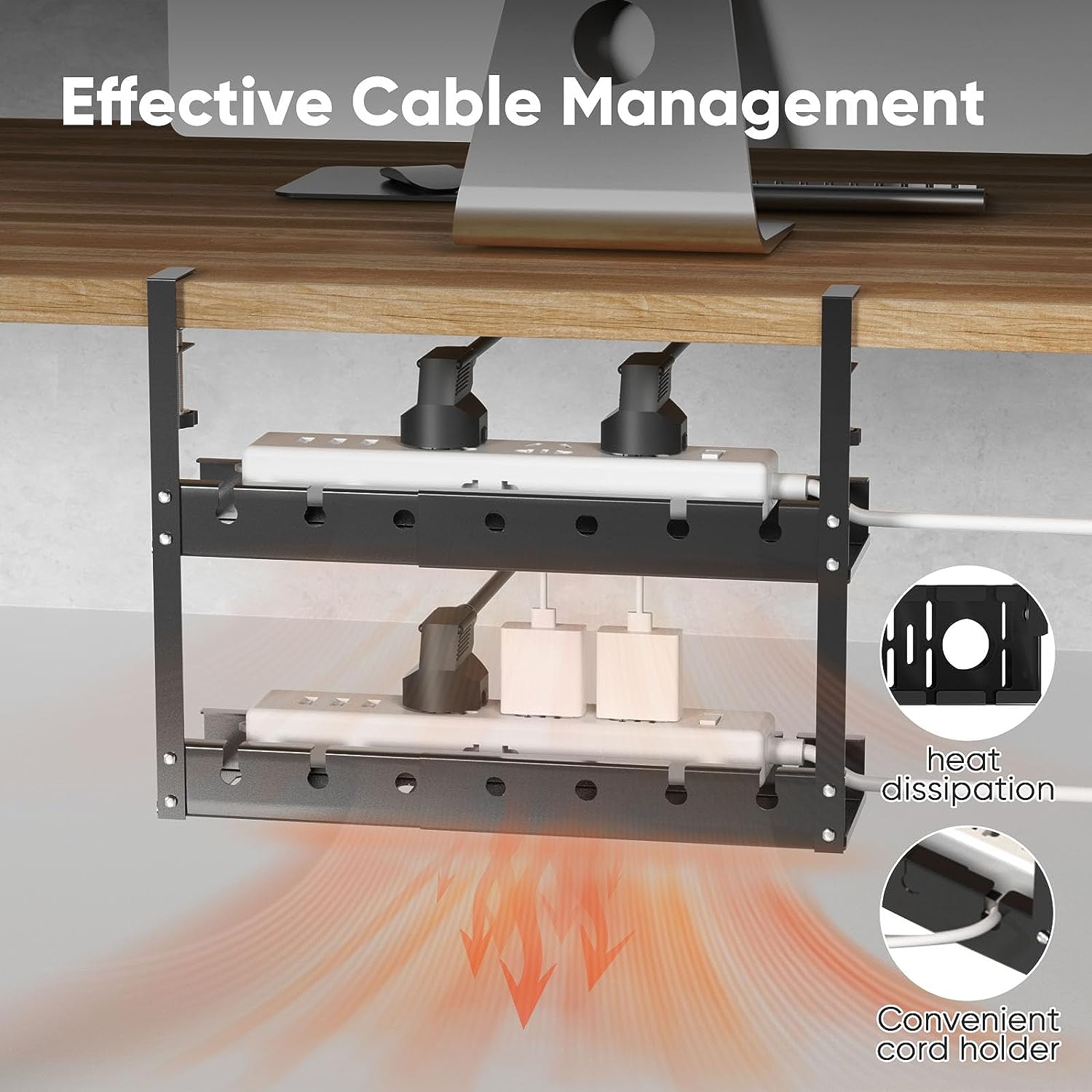 Double Layer Design Cable Management Tray No Drilling Required for Wire Organization