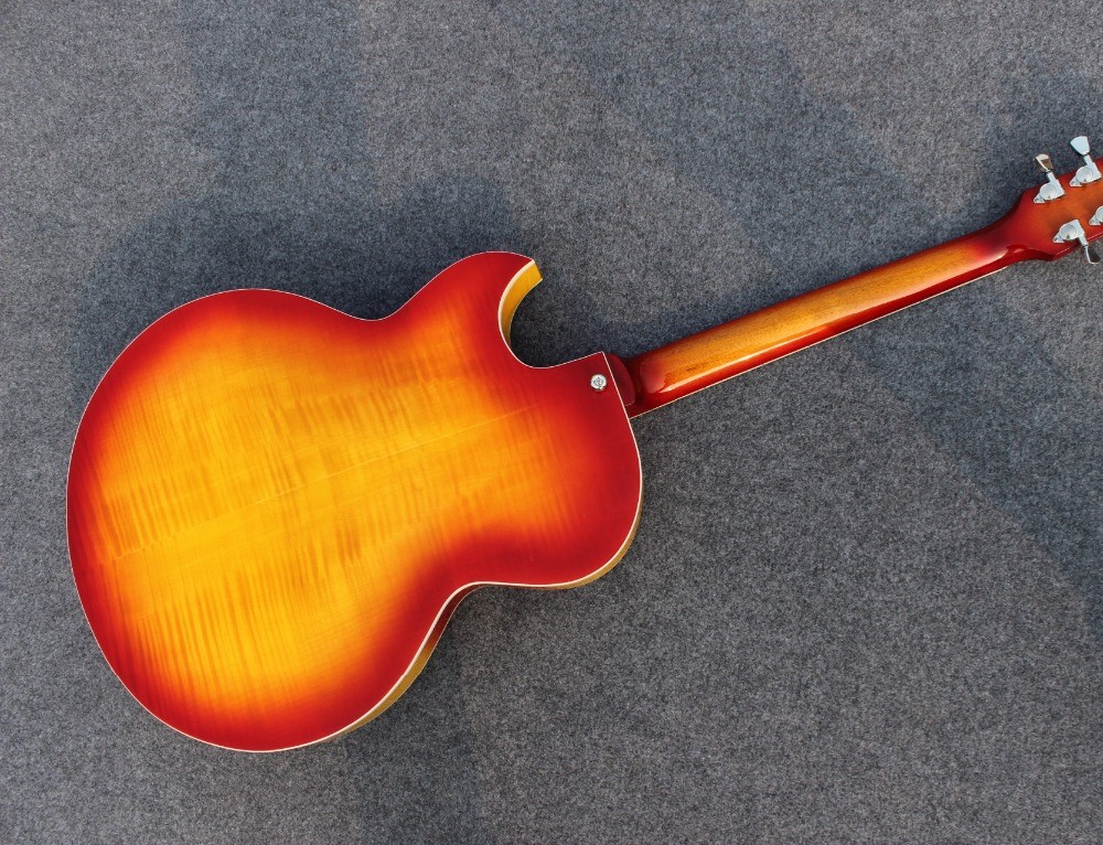 Hollow body ES137 jazz guitar with cherry burst color and chrome hardware