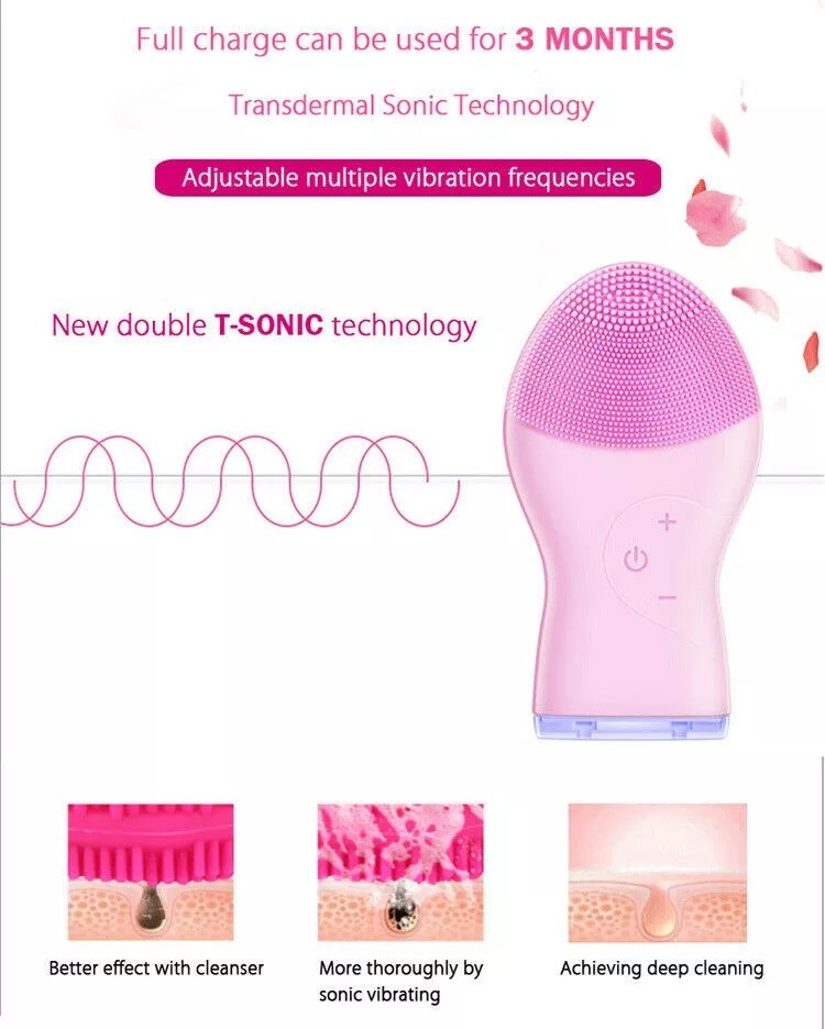 Sonic Silicone Facial Cleansing Brush USB Rechargeable Electric Silicone Face Brush Deep Cleansing Beauty Facial Brush