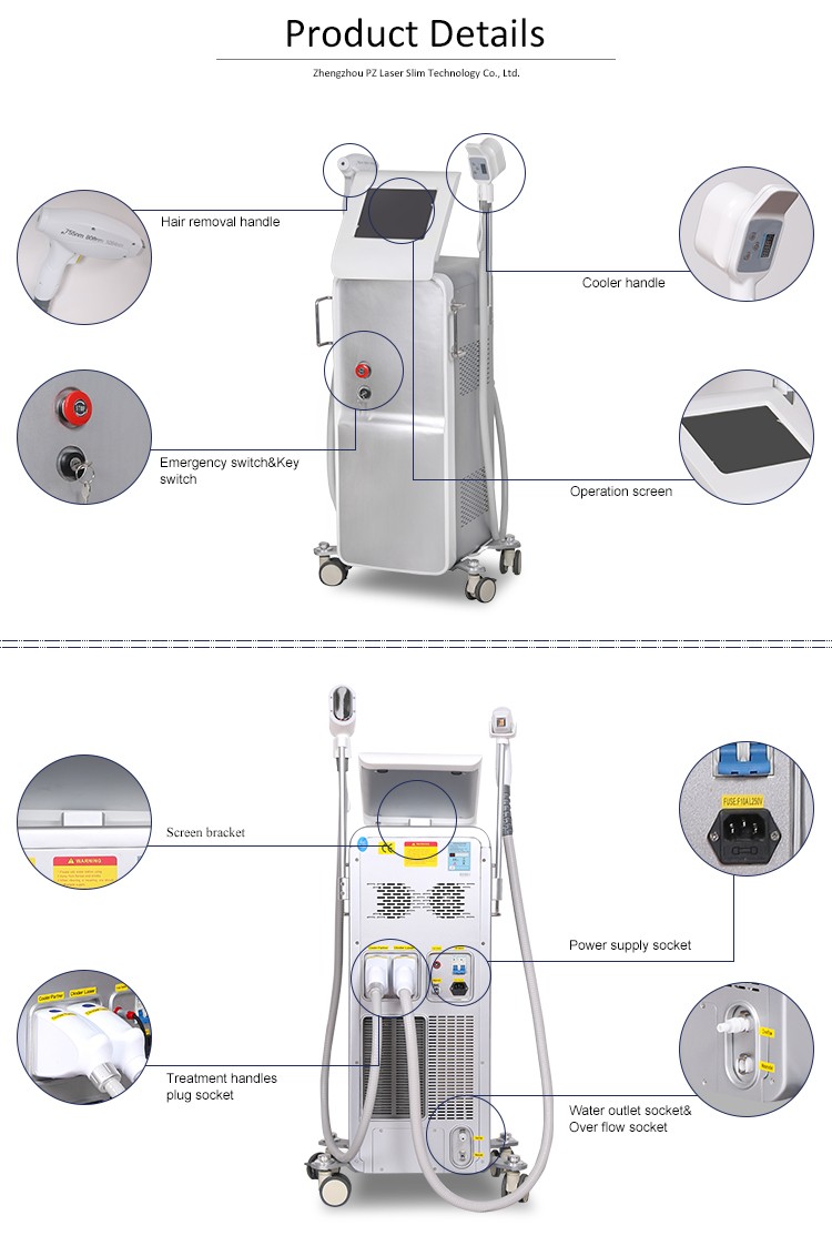 Portable Diode Laser Hair Removal Machine With HR / SR Handle 755nm 808nm 1064nm