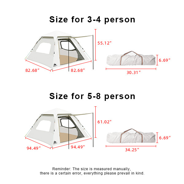 Large Square 8 Person Camping Tent 190T Polyester Automatic Family Tent 4.5kg