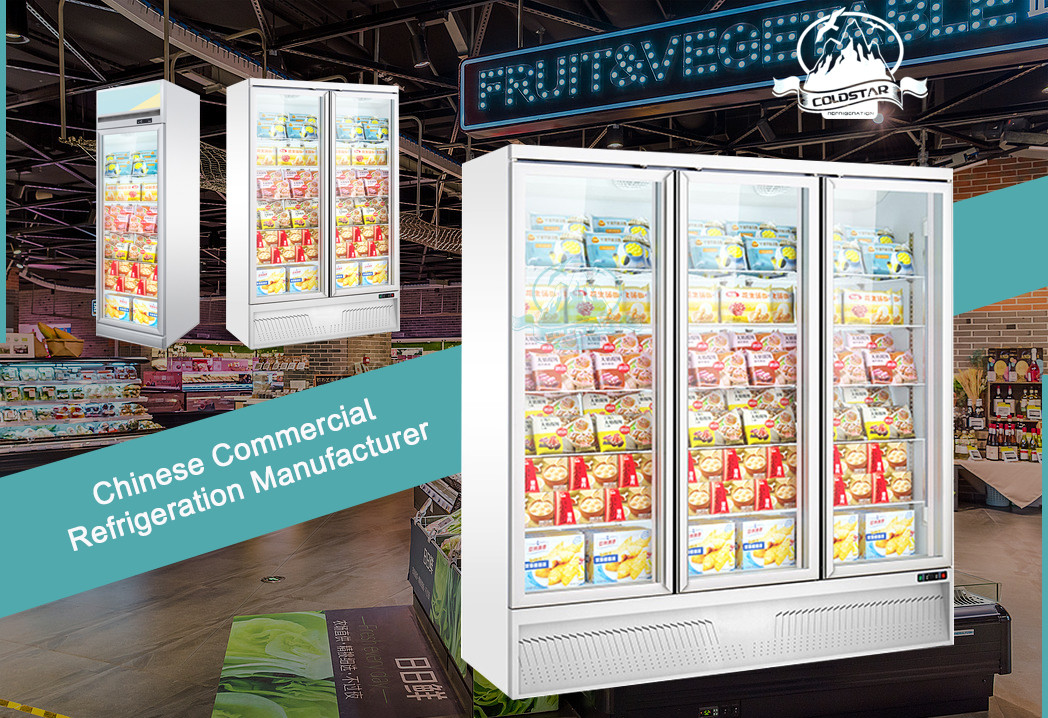 Commercial 3 Doors Vertical Display Freezer Supermarket Refrigerated Showcase