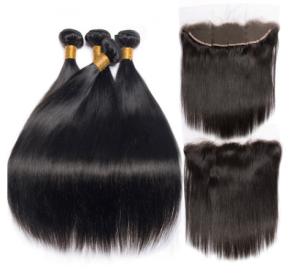 Quality 8''Indian Straight Bundles With Closure Virgin Hair Extensions Real Human Hair wholesale