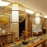 Creative Round Bamboo Lantern Pendant Light Handmade Wood Suspension Lamp(WH-WP