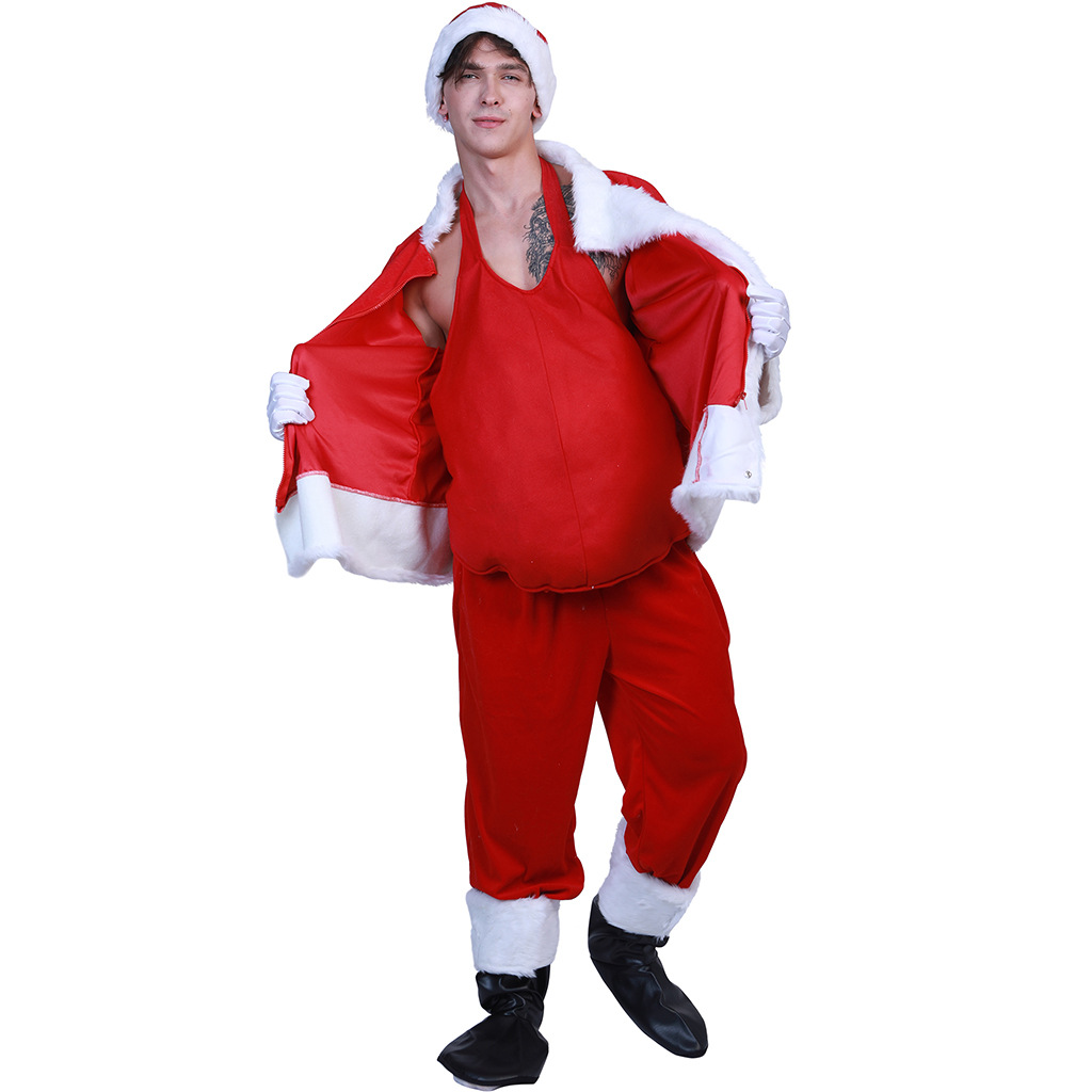 Padded Tummy Santa Claus Costume Anime Person Funny Cosplay Suit for Christmas Party