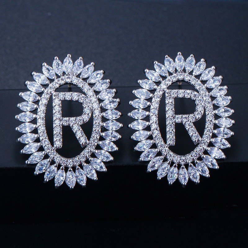 Fashion CZ Letter Earrings Jewelry Christcross-row Earrings necklace jewelry set