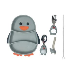 Quality OEM Silicone Baby Feeding Set Penguin Shape Food Grade With Spoon wholesale