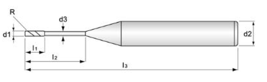 1mm - 4mm Long neck Square End Mill Cutter TiSiN Coating Copper Colour Grain Size 0.5um