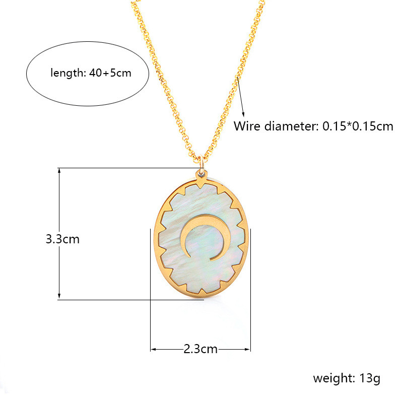 Stainless steel necklace, hanging tag pendant, women's pendant, inlaid with shell, drip glue, gold electroplating process
