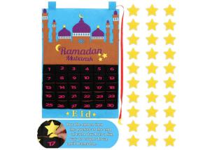 Quality Wall Hanging Felt Holiday Decorations 30 Days Countdown Eid Mubarak Blue wholesale