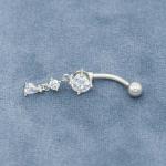 Silver Three Zircons Body Piercings Jewellery 14ga Steel Curved Barbell