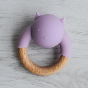 Quality FDA Silicone Baby Wooden Teething Ring Rattle Ball Wooden Animal Teether wholesale