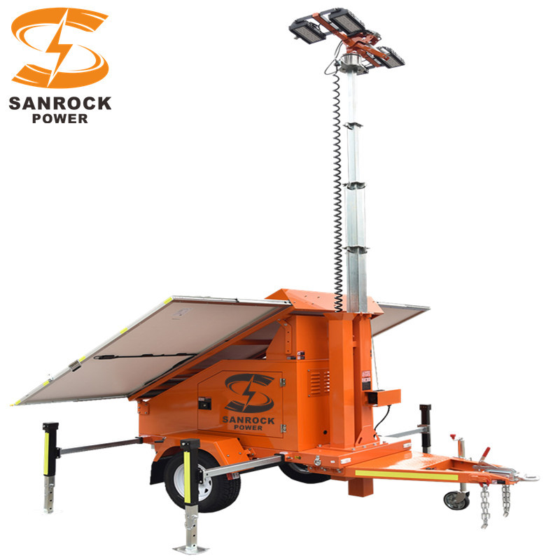 Portable Led Light Towers 60A MPPT Solar Mobile Tower Light Trailer Mounted