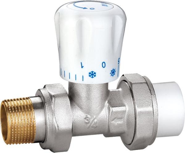 4505 Manually Tuned Brass TRV Supply Valve Straight Type DN20 DN25 Nickel Plated