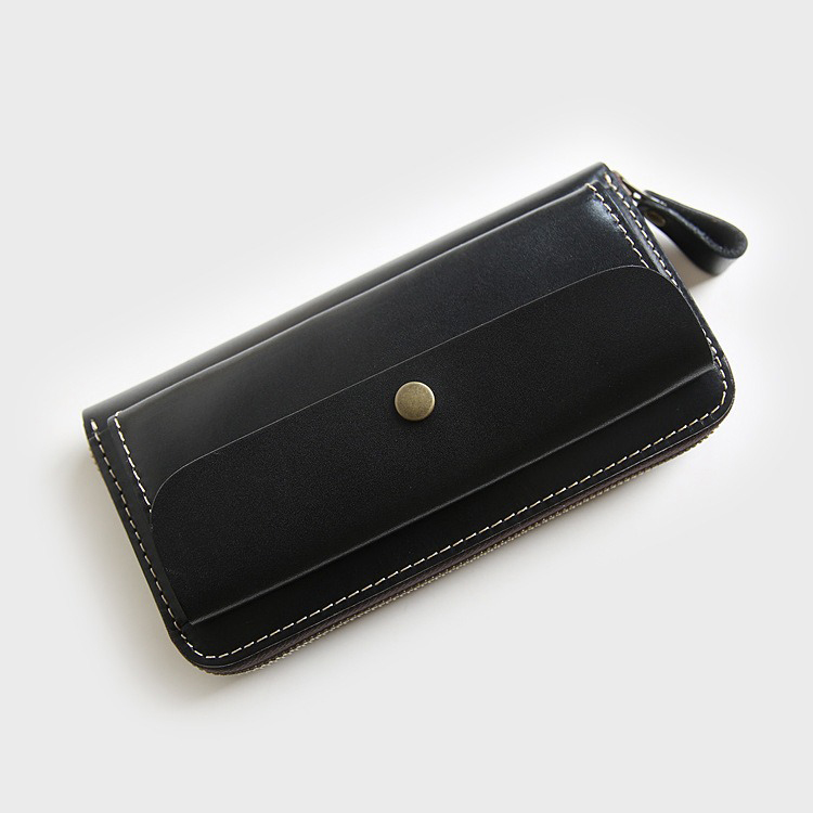 Retro Cowhide Men's Genuine Leather Wallet with Large Capacity and Zipper Closure