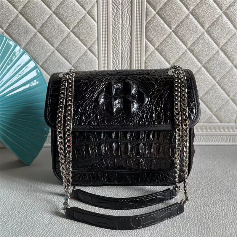 Authentic Crocodile Skin Women Flap Purse Genuine Alligator Leather Lady Chain Bag Female Single Cross Shoulder Bag