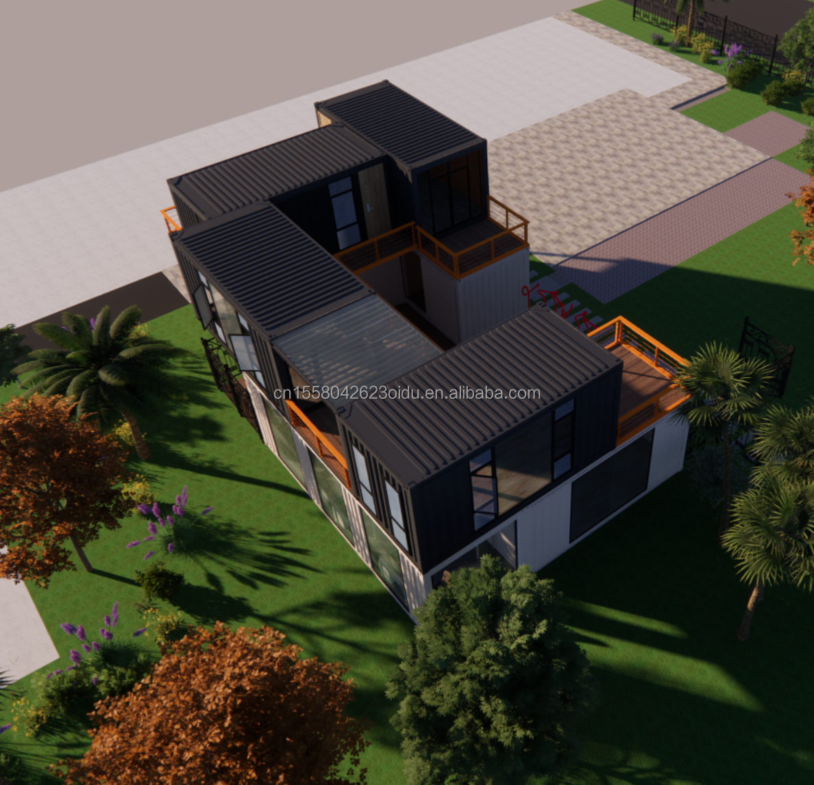 Customized Color Eco-Friendly Living Solution Prefab Steel Houses Combined with 20ft or 40ft Options and Container Houses