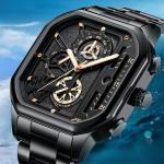 Waterproof Full Leather Quartz Gold Clock Luminous Wrist Watch Square Sport Mens