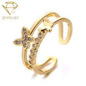 Quality Prong Setting Butterfly Personalized Silver Ring 24K Gold Plating wholesale