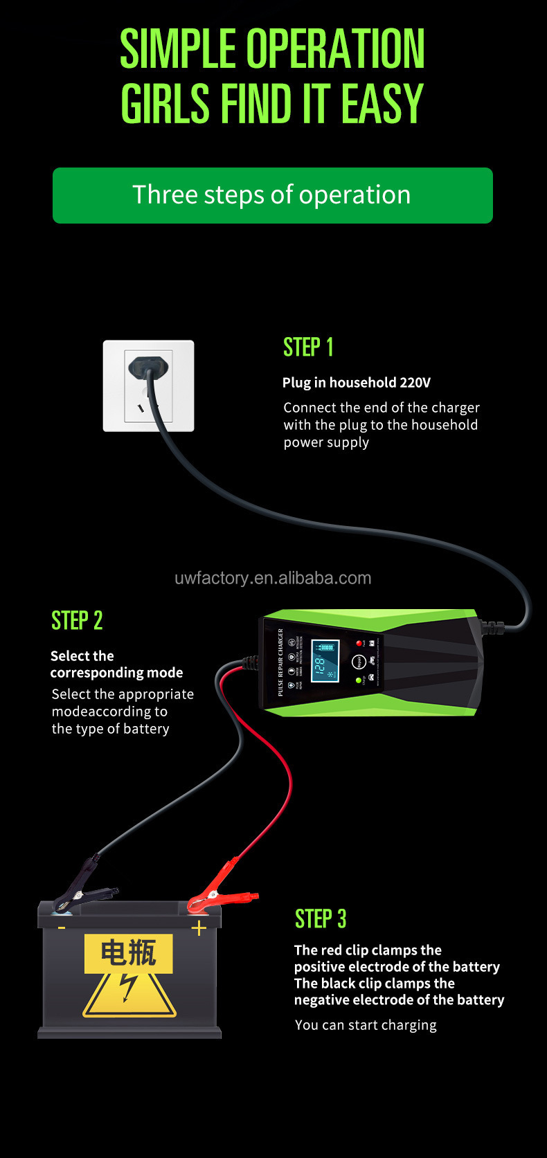 Automatic Identification 12V6V 8A 10A 12A Lead-Acid Battery Charger with Multi- and PC Fireproof Material