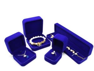 Quality Blue Flocked Jewelry Velvet Box Bracelet / Ring Glossy Varnishing Gift Boxes wholesale