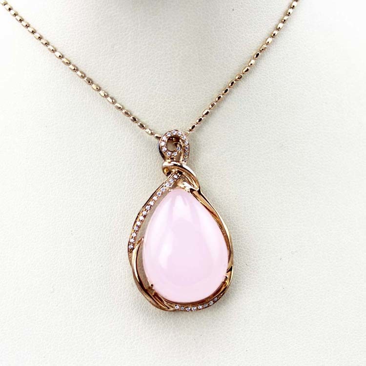 18K Rose Gold Plated 925 Silver Pear Shaped Pink Cubic Zirconia Pendant (PSJ0171)