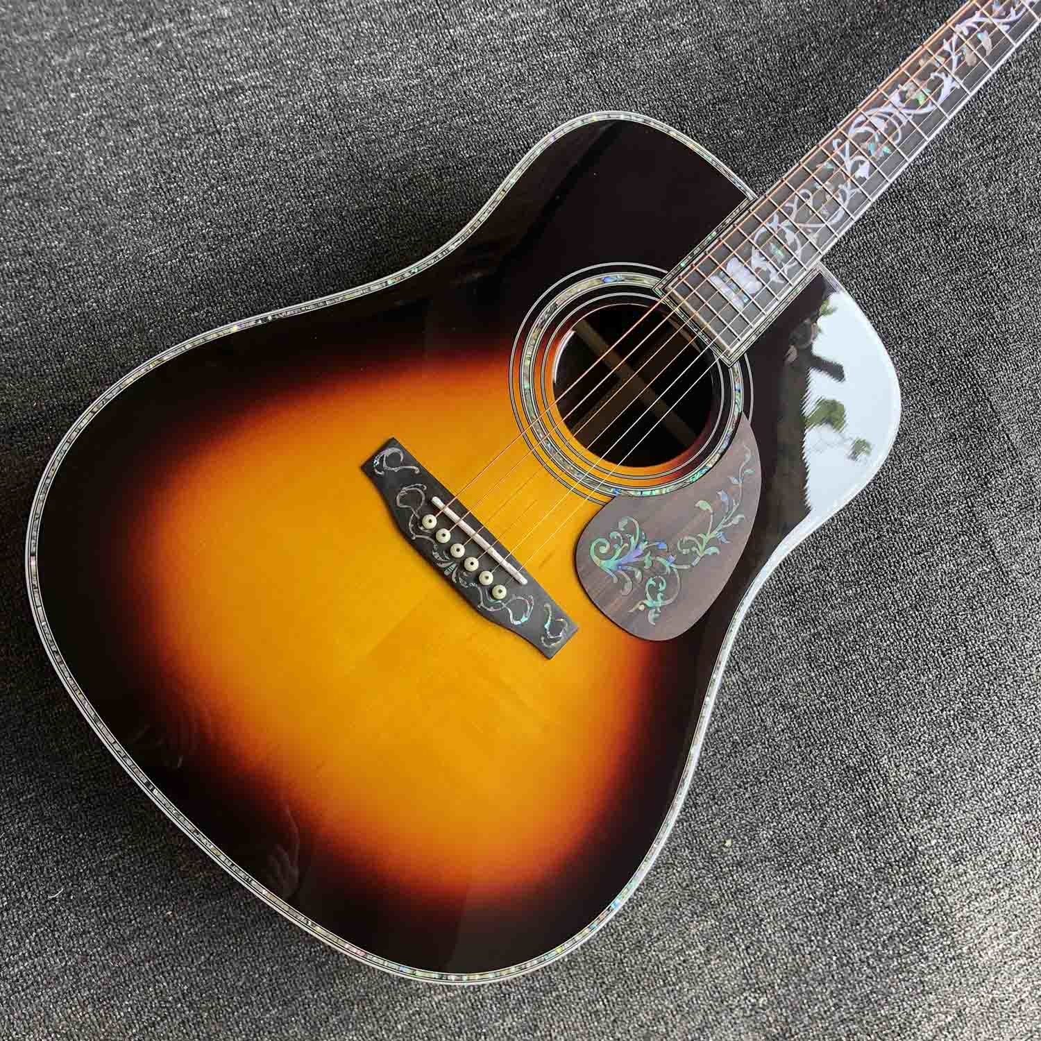 41 Inch AAAA All Solid Wood Abalone Binding Solid Rosewood Back Side Acoustic Guitar with 550a Electronic EQ in Sunburst