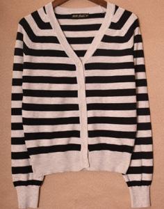 Quality Black And White Striped Womens Cardigan 80% Cotton 20% Nylon wholesale